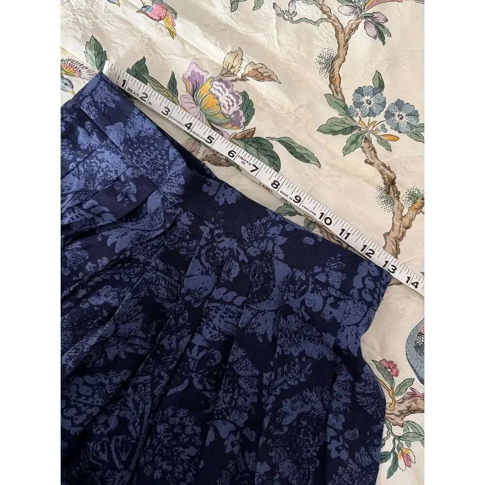 Jaeger Vintage Blue Floral Blouse &‎ Pleated Skirt Set US 4 Small